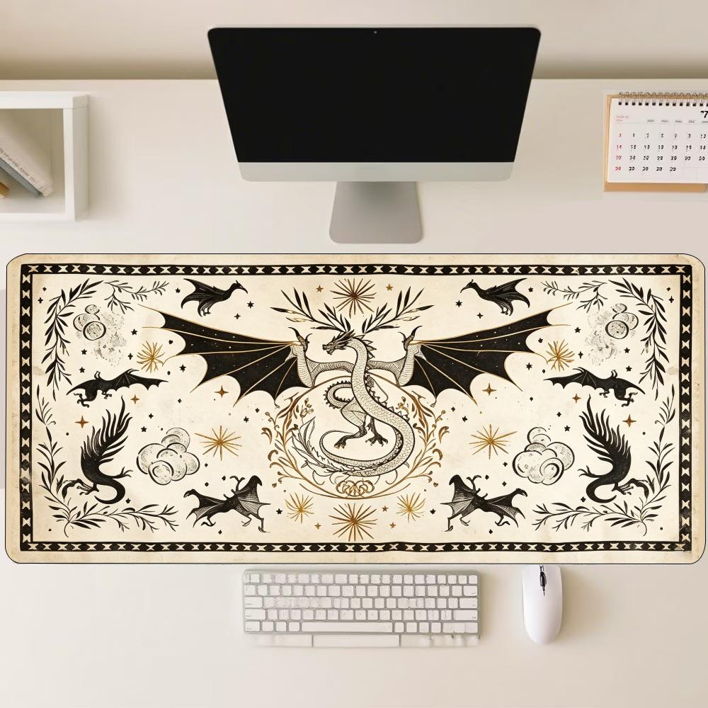 Retro Gaming Keyboard - Vintage Oud Papier Draak Grote Muismat