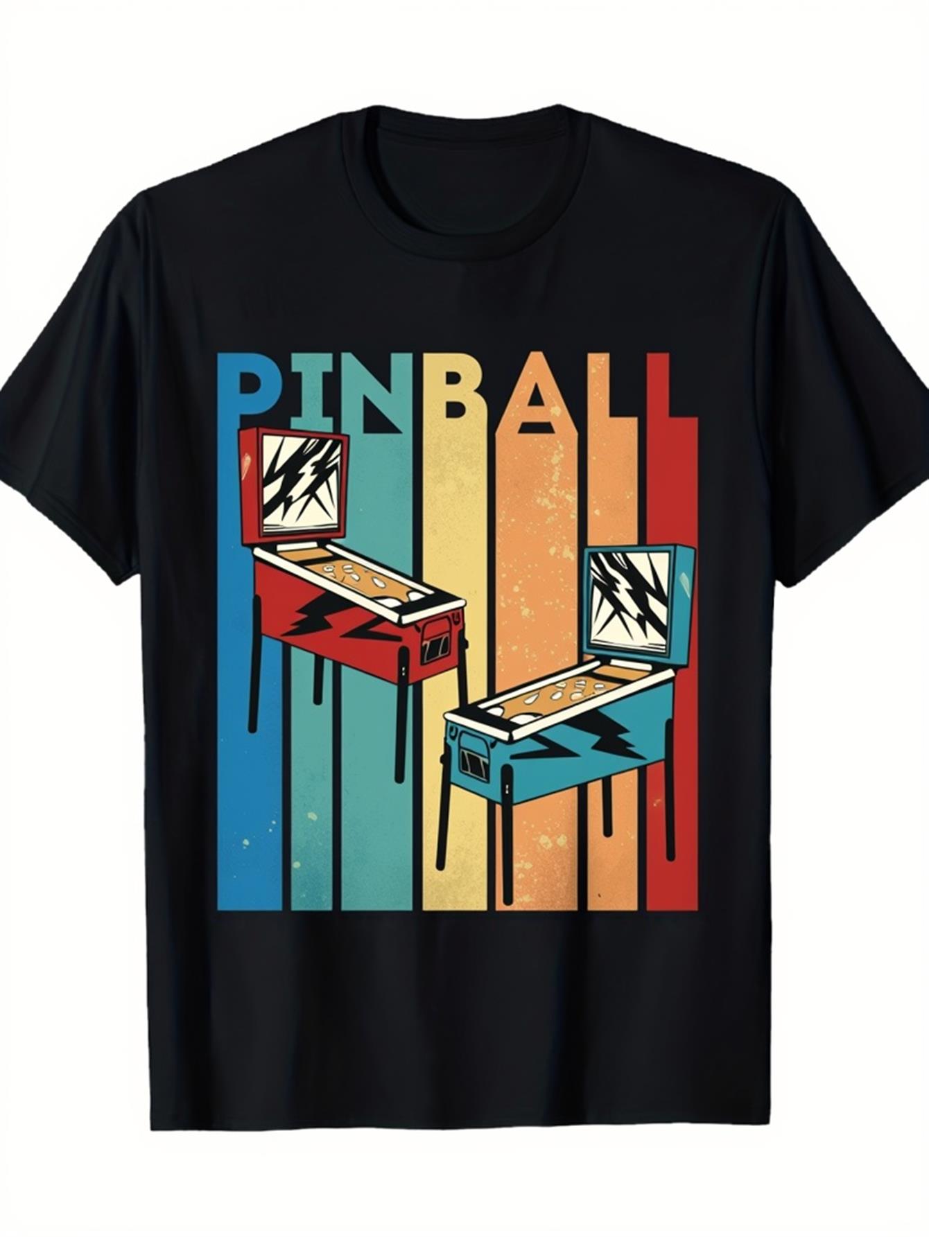 Retro Gaming Theme - Retro heren zwart grafisch T-shirt Pinball